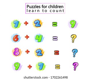 kids learning game ,Workbook on mathematics for preschool education. puzzles for children. learn to count. Vector