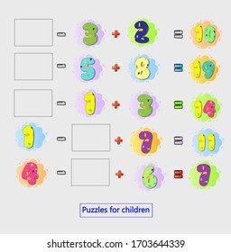 kids learning game ,Workbook on mathematics for preschool education. puzzles for children. learn to count. Vector