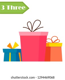 Kids learning material. Card for learning numbers. Number 3