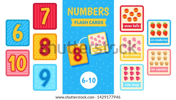 Kids learning material. Card for learning numbers.
Number 6-10. 