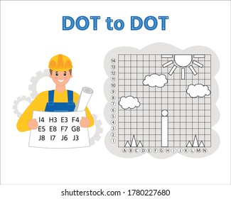 Kids learning material. Educational iq game for children.Draw dots and connect with lines. Transport. Handwriting practice worksheet. Vector Illustration