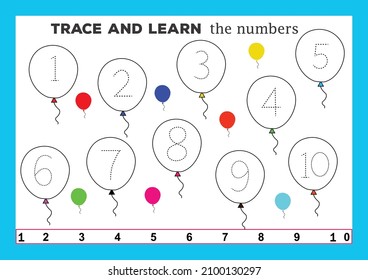 kids learning material. number tracing worksheet. number 1-10