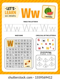 Kids Learning Material. Worksheet For Learning Alphabet. Letter W.