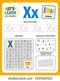 Kids Learning Material. Worksheet For Learning Alphabet. Letter X.