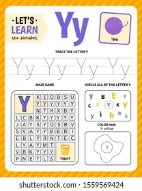 Kids Learning Material. Worksheet For Learning Alphabet. Letter Y.