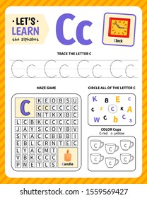 Kids learning material. Worksheet for learning alphabet. Letter C. svg