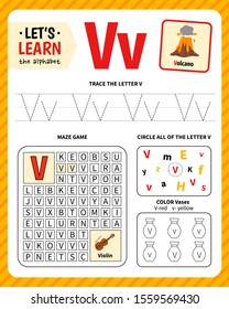 Kids Learning Material. Worksheet For Learning Alphabet. Letter V.