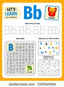 Kids learning material. Worksheet for learning alphabet. Letter B.