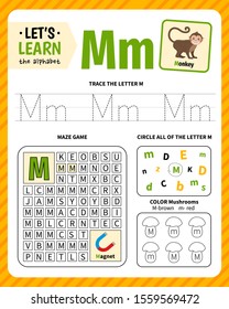 Kids Learning Material. Worksheet For Learning Alphabet. Letter M.