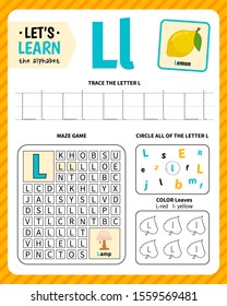 Kids Learning Material. Worksheet For Learning Alphabet. Letter L.