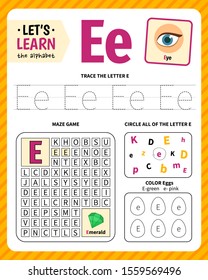 Kids Learning Material. Worksheet For Learning Alphabet. Letter E.