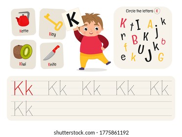 Kids Learning Material. Worksheet For Learning Alphabet. Letter K.
