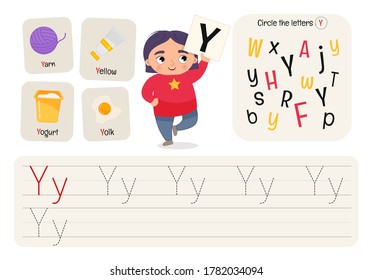 Kids learning material. Worksheet for learning alphabet. Letter Y.