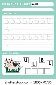 Kids learning material. Worksheet for learning alphabet. Letter B.