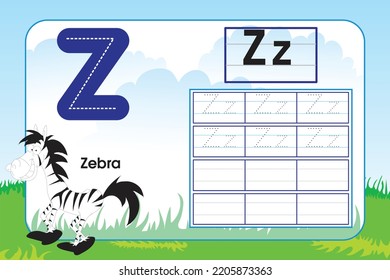 Kids learning material. Worksheet for learning alphabet. Letter Z.