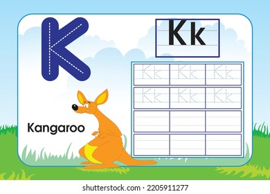 Kids learning material. Worksheet for learning alphabet. Letter K.