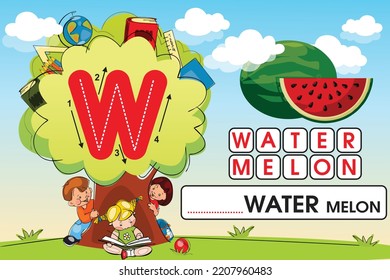 Kids learning material. Worksheet for learning alphabet. Letter w.