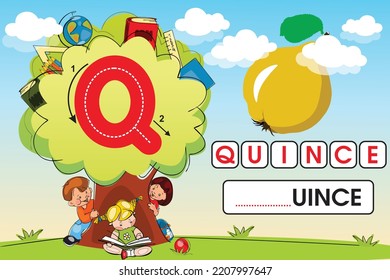 Kids learning material. Worksheet for learning alphabet. Letter q.