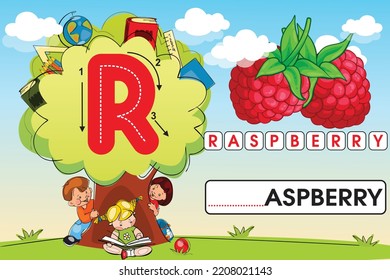 Kids learning material. Worksheet for learning alphabet. Letter r.
