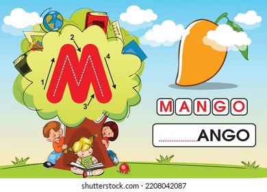 Kids learning material. Worksheet for learning alphabet. Letter m.