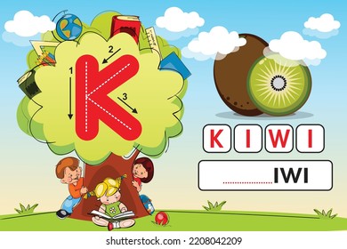 Kinder lernen Material. Arbeitsblatt zum Alphabet lernen. Buchstabe k.