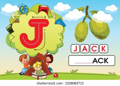 Kids learning material. Worksheet for learning alphabet. Letter j.