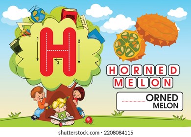 Kids learning material. Worksheet for learning alphabet. Letter h.