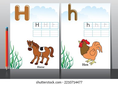 Material didáctico para niños. Hoja de trabajo para el aprendizaje del alfabeto. Letra H