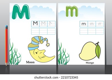 Kids learning material. Worksheet for learning alphabet. Letter M
