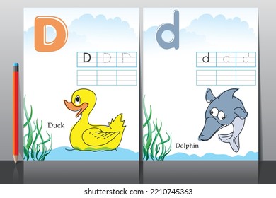 Kids learning material. Worksheet for learning alphabet. Letter D
