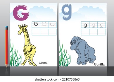 Kids learning material. Worksheet for learning alphabet. Letter G