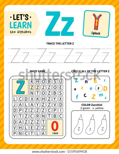 Kids learning material. Worksheet for learning\
alphabet. Letter Z.
