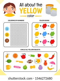 Kids Learning Material. Worksheet For Learning Colors. Yellow Color.