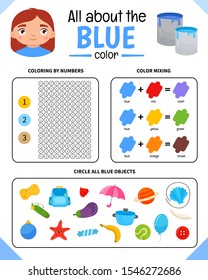 Kids Learning Material. Worksheet For Learning Colors. Blue Color.