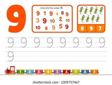 Kids learning material. Worksheet for  kindergarten. Number 1-10 collection.