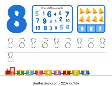 Kids learning material. Worksheet for  kindergarten. Number 1-10 collection.