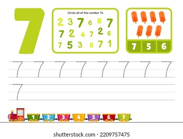 Kids learning material. Worksheet for  kindergarten. Number 1-10 collection.