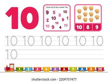 Kids learning material. Worksheet for  kindergarten. Number 1-10 collection.