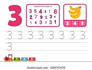 Kids learning material. Worksheet for  kindergarten. Number 1-10 collection.