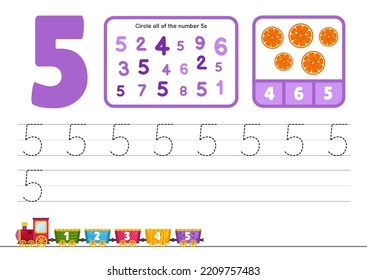 Kids learning material. Worksheet for  kindergarten. Number 1-10 collection.