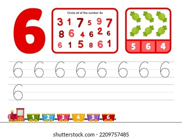 Kids learning material. Worksheet for  kindergarten. Number 1-10 collection.