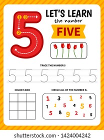 Kids Learning Material. Worksheet For Learning Numbers. Number 5. 