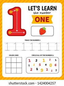 Kids Learning Material. Worksheet For Learning Numbers. Number 1. 