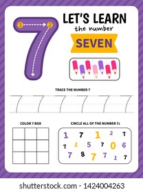 Kids Learning Material. Worksheet For Learning Numbers. Number 7. 