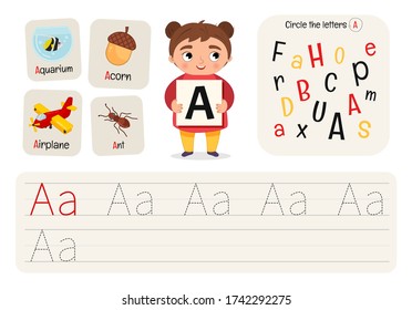 Kids learning material. Worksheet for learning numbers. Letter A.