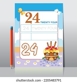Kids learning material. Worksheet for learning numbers. Number 24.