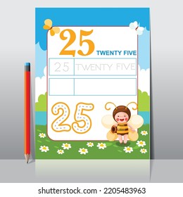 Kids learning material. Worksheet for learning numbers. Number 25.