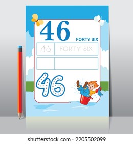 Kids learning material. Worksheet for learning numbers. Number 46.