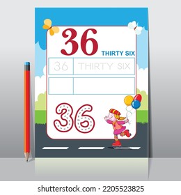 Kids learning material. Worksheet for learning numbers. Number 36.