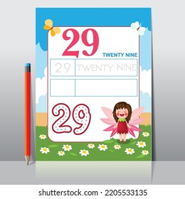 Kids learning material. Worksheet for learning numbers. Number 29.